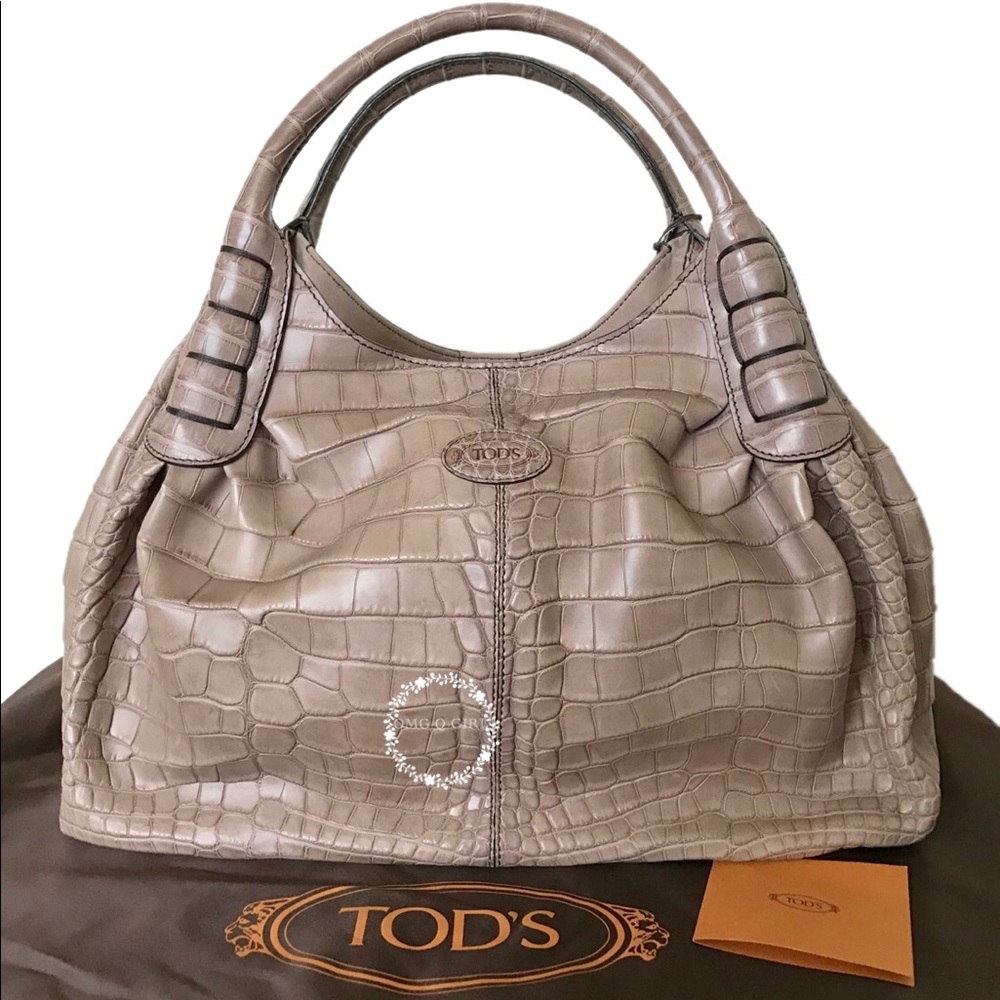 Tod’s beige real alligator matte handbag bag New
